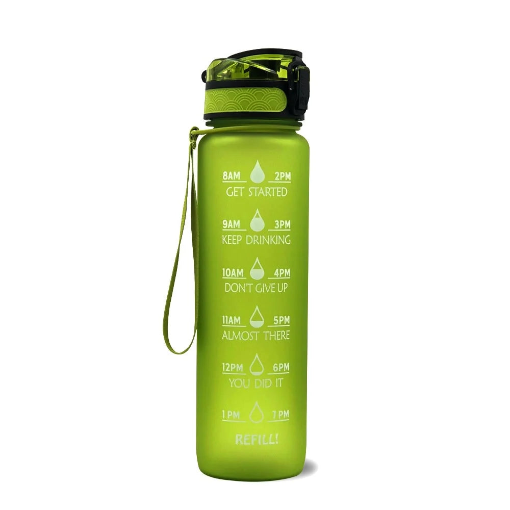 Water Bottle 1L Time Markers Leak-Proof Flip-Top
