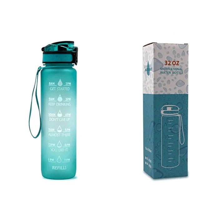 Water Bottle 1L Time Markers Leak-Proof Flip-Top