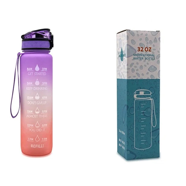 Water Bottle 1L Time Markers Leak-Proof Flip-Top
