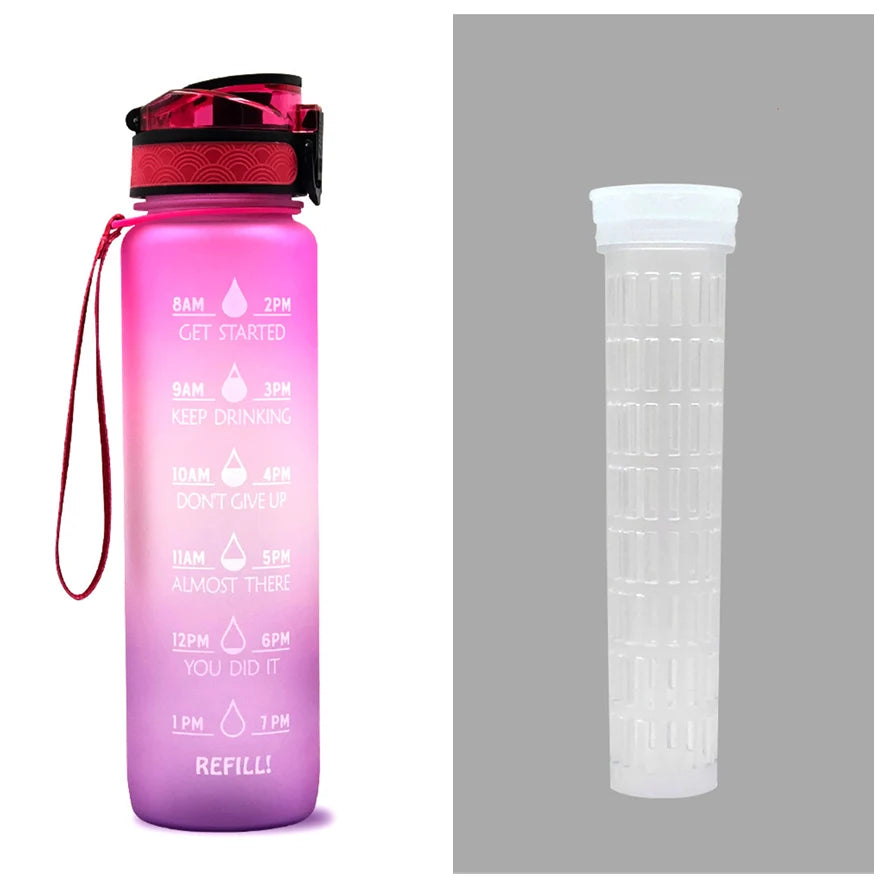 Water Bottle 1L Time Markers Leak-Proof Flip-Top