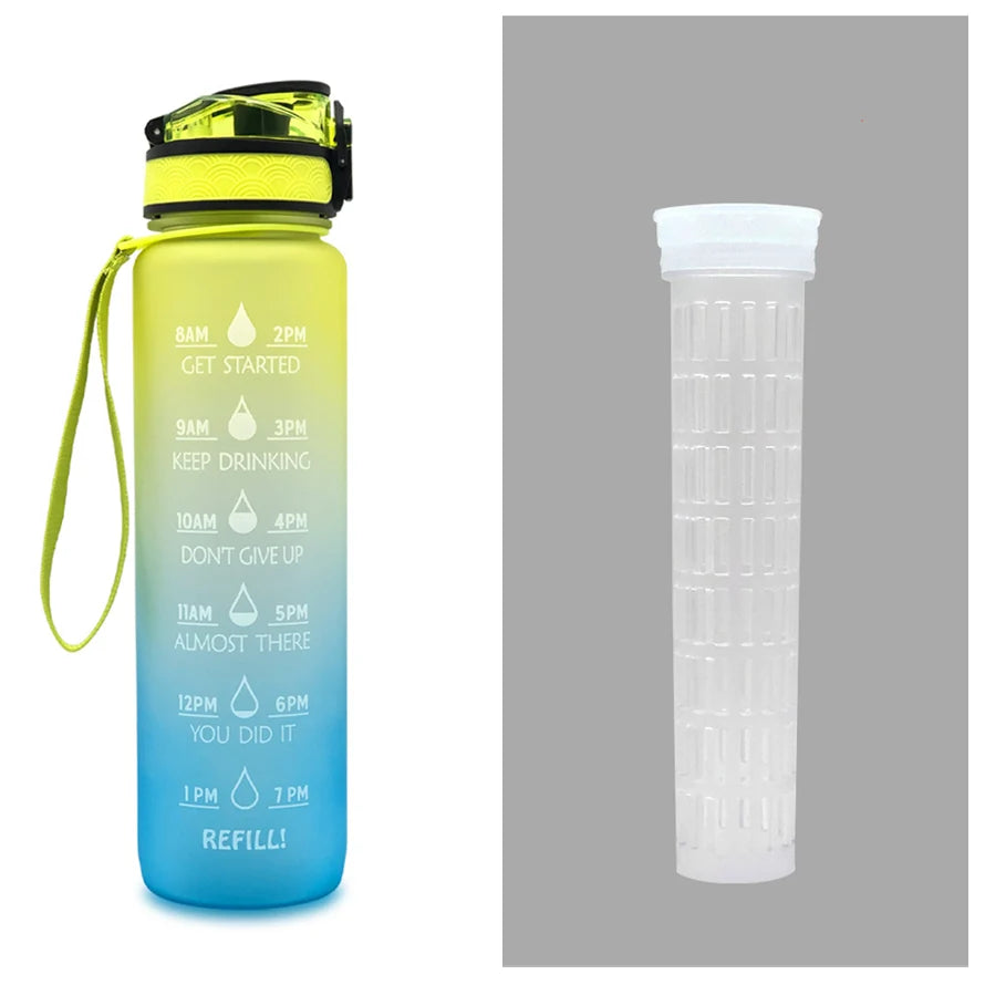 Water Bottle 1L Time Markers Leak-Proof Flip-Top