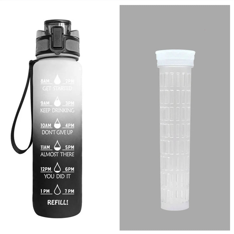 Water Bottle 1L Time Markers Leak-Proof Flip-Top