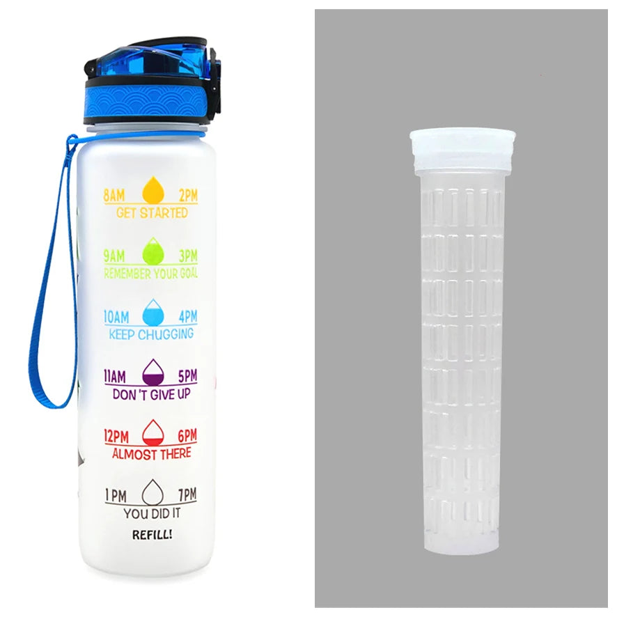 Water Bottle 1L Time Markers Leak-Proof Flip-Top