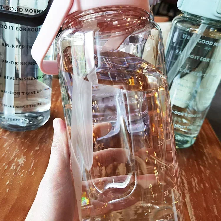 Water Bottle 2L Time Marker Built-In Straw