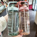 Water Bottle 2L Time Marker Built-In Straw