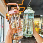 Water Bottle 2L Time Marker Built-In Straw
