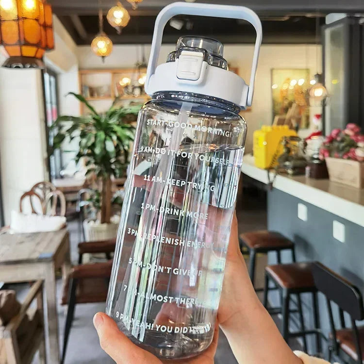 Water Bottle 2L Time Marker Built-In Straw