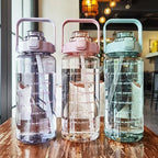 Water Bottle 2L Time Marker Built-In Straw