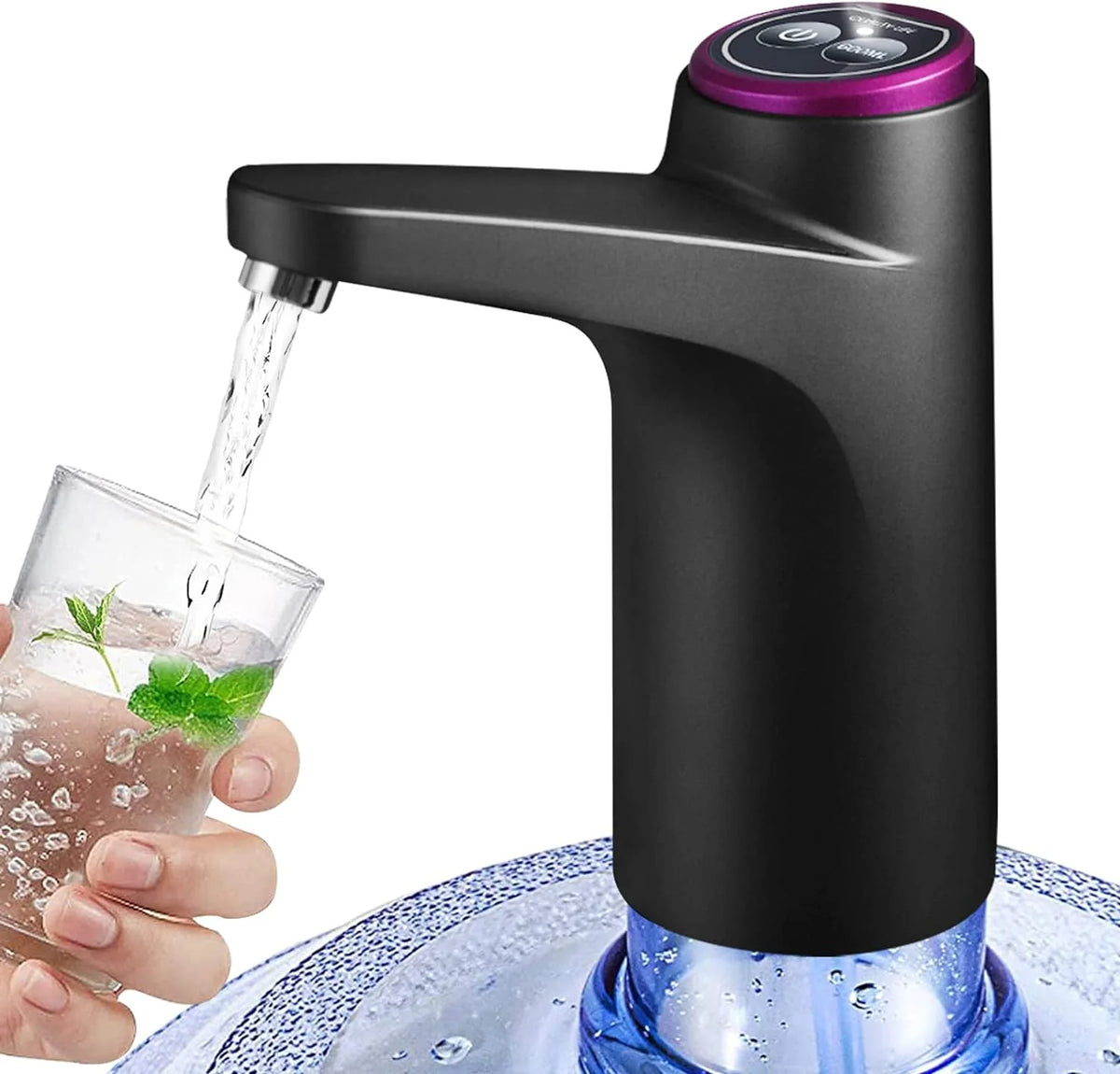 Water Bottle Pump One-Button Rechargeable Fits 2–5 Gallon