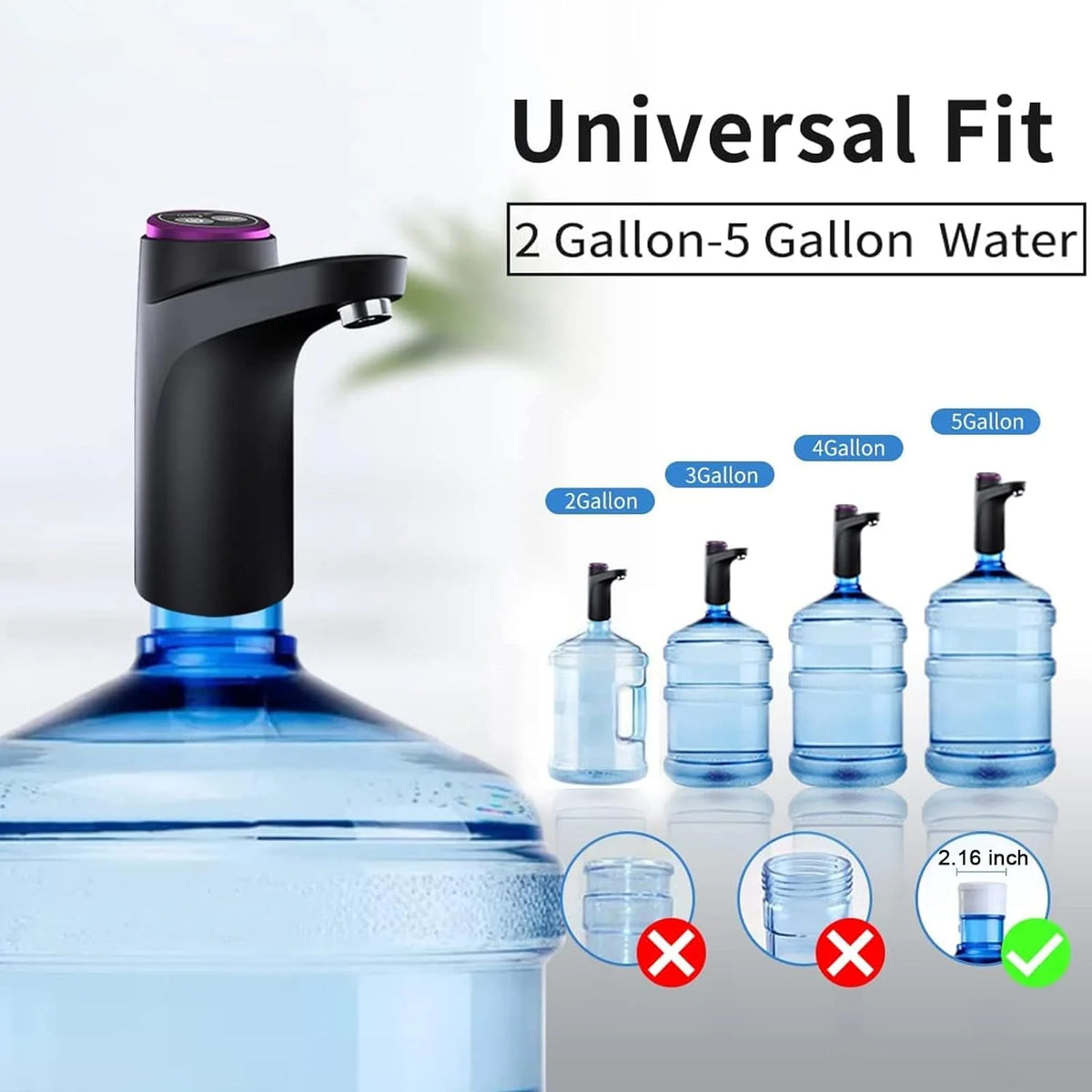Water Bottle Pump One-Button Rechargeable Fits 2–5 Gallon