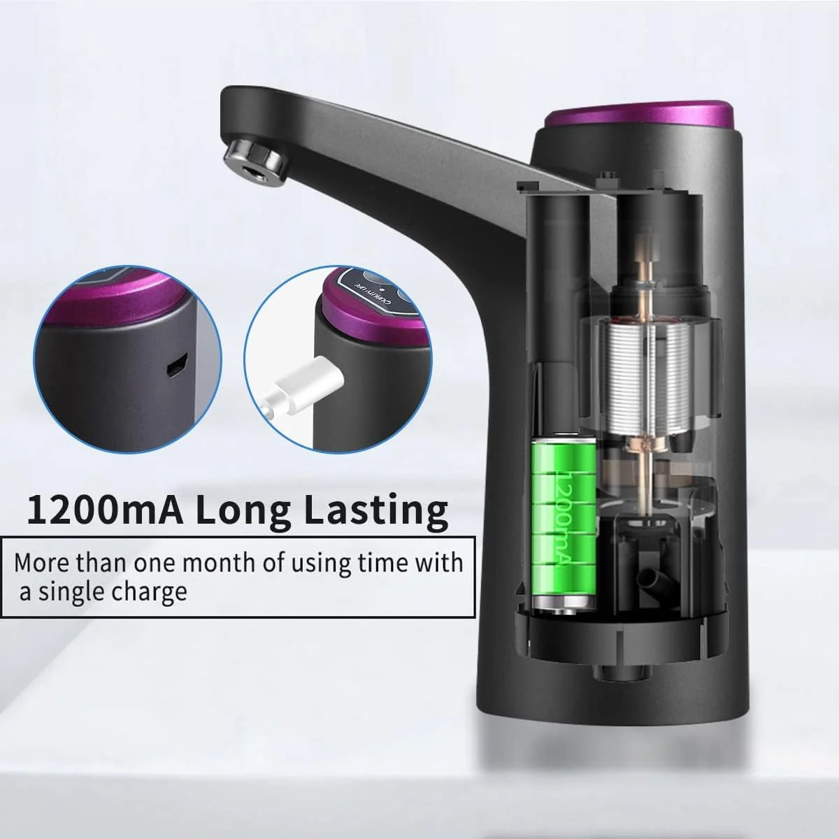 Water Bottle Pump One-Button Rechargeable Fits 2–5 Gallon