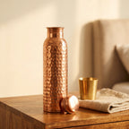 Water Bottle Pure Copper Hammered Leak-Proof Cap