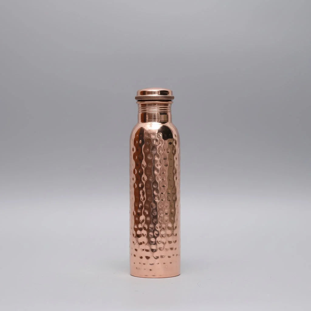 Water Bottle Pure Copper Hammered Leak-Proof Cap