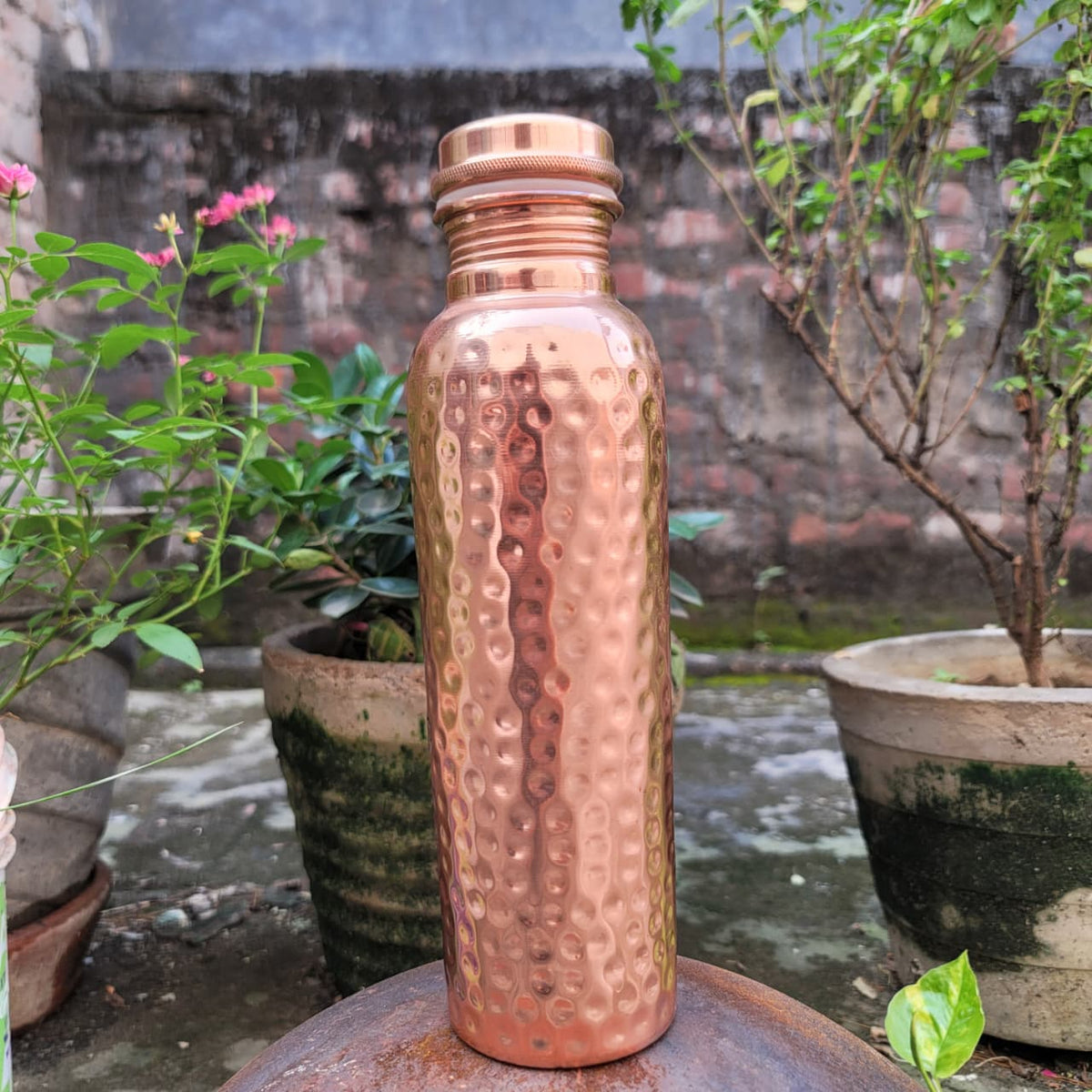 Water Bottle Pure Copper Hammered Leak-Proof Cap