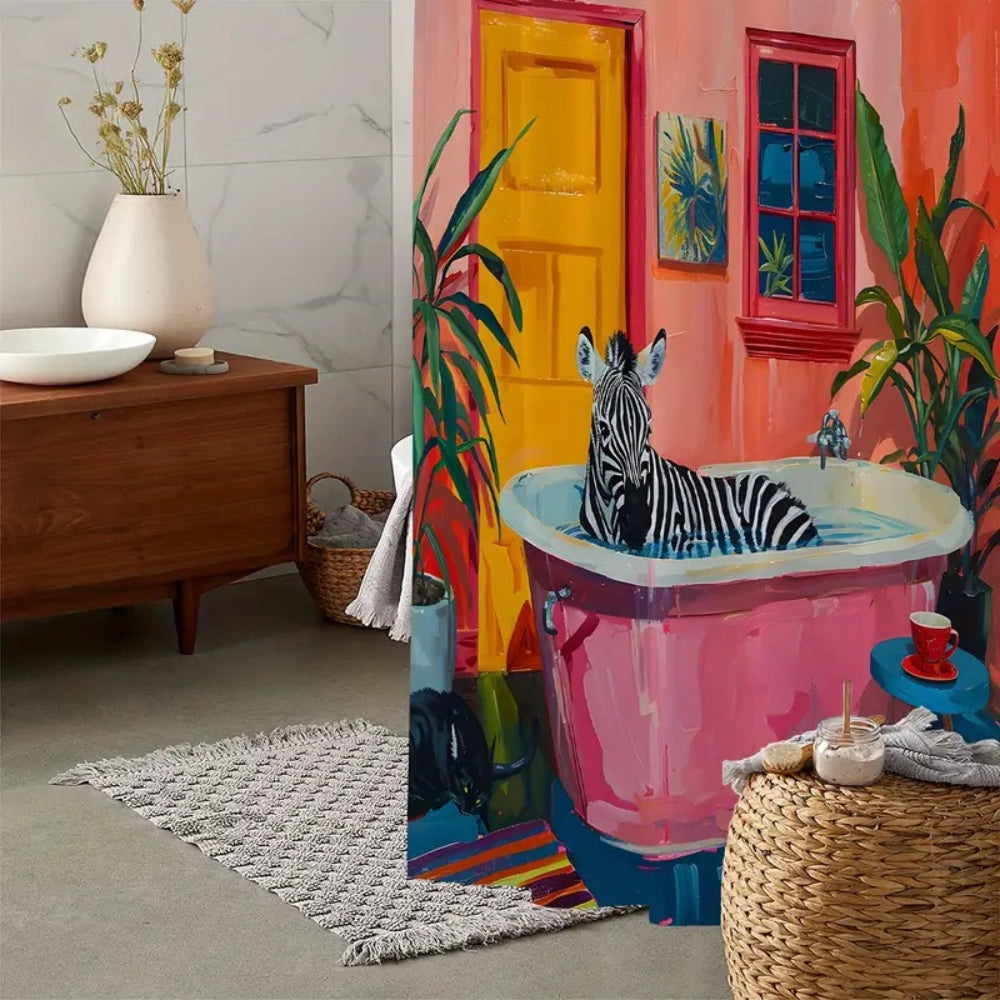 Water-Resistant & Machine-Washable Playful Pink Zebra Shower Curtain (71x71 in)