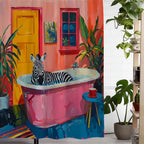 Water-Resistant & Machine-Washable Playful Pink Zebra Shower Curtain (71x71 in)