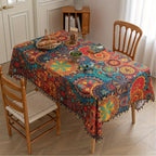 Water-Resistant Microfiber Mandala Tablecloth (Tassel Trim)
