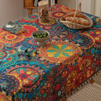 Water-Resistant Microfiber Mandala Tablecloth (Tassel Trim)