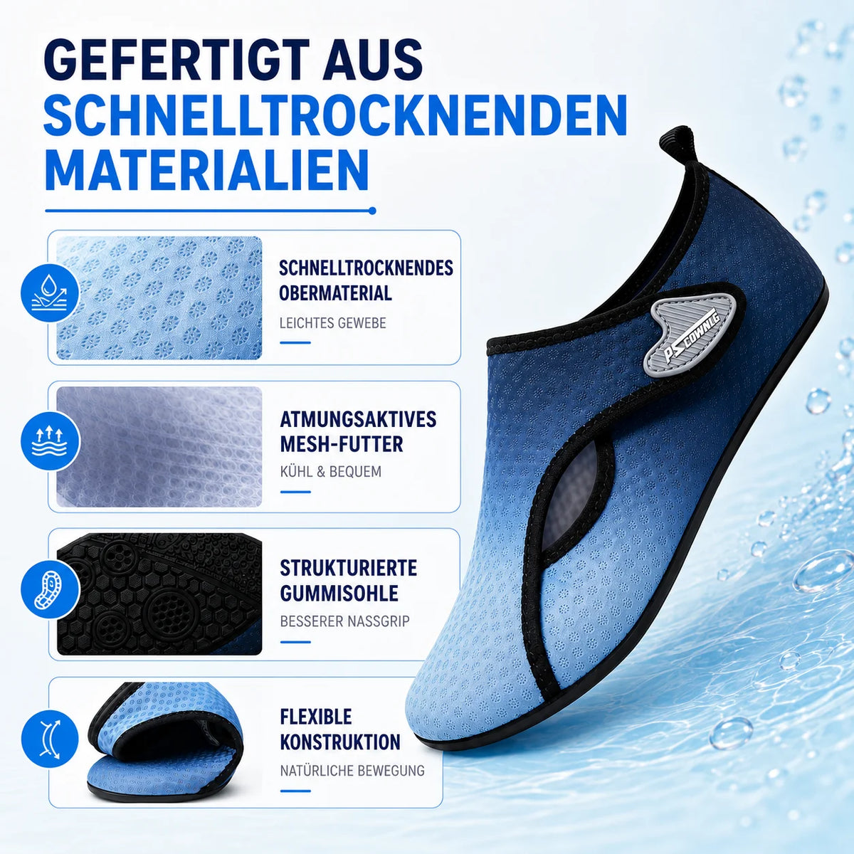 Water Shoes Sock-Style Anti-Slip Textured Rubber Sole