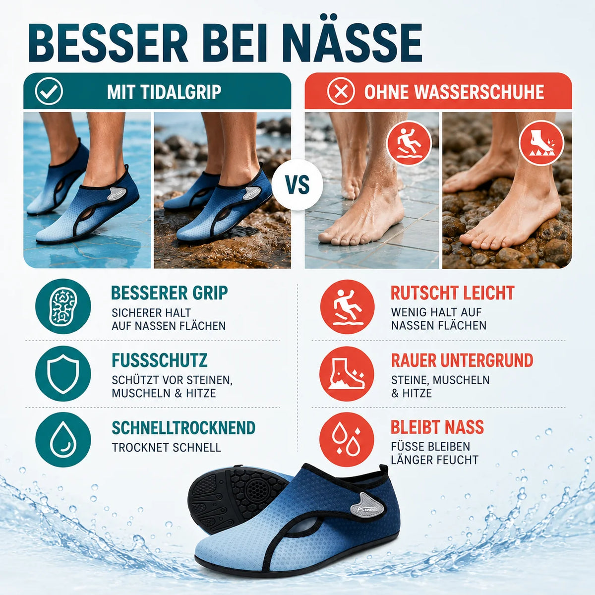 Water Shoes Sock-Style Anti-Slip Textured Rubber Sole