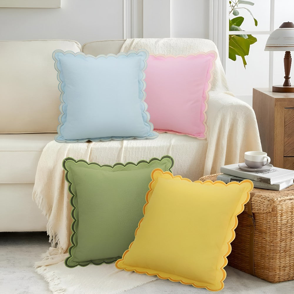 Wave-Edge Pure Cotton Cushion Cover (18x18)