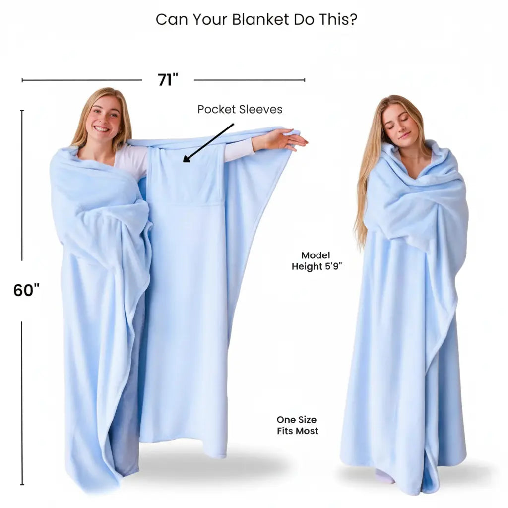 Wearable Blanket Hands Free Soft Flannel Travel Friendly
