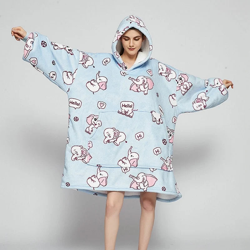 Wearable Blanket Hoodie Oversized Sherpa Lined Kangaroo Pocket