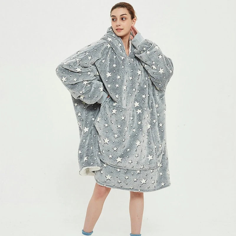 Wearable Blanket Hoodie Oversized Sherpa Lined Kangaroo Pocket