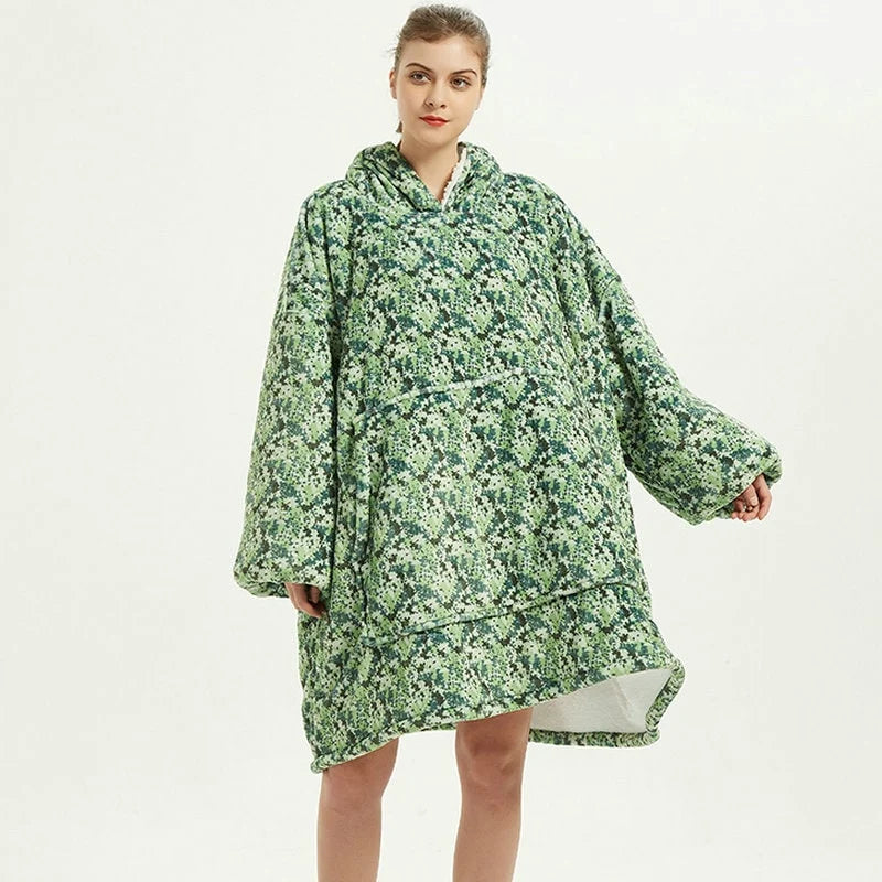 Wearable Blanket Hoodie Oversized Sherpa Lined Kangaroo Pocket