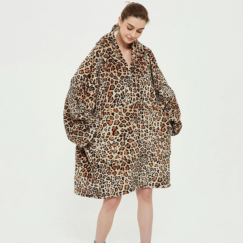 Wearable Blanket Hoodie Oversized Sherpa Lined Kangaroo Pocket