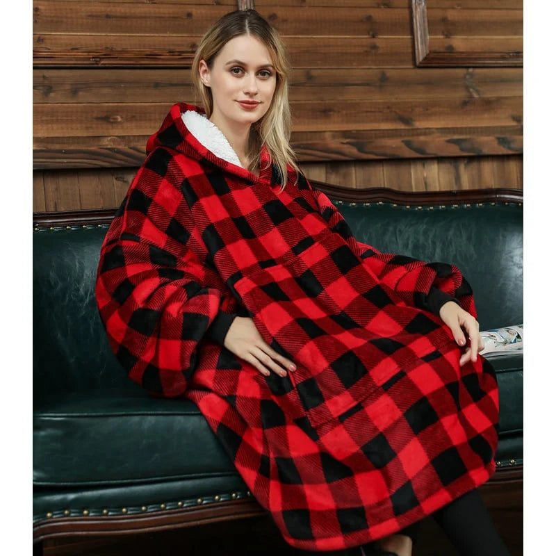 Wearable Blanket Hoodie Oversized Sherpa Lined Kangaroo Pocket