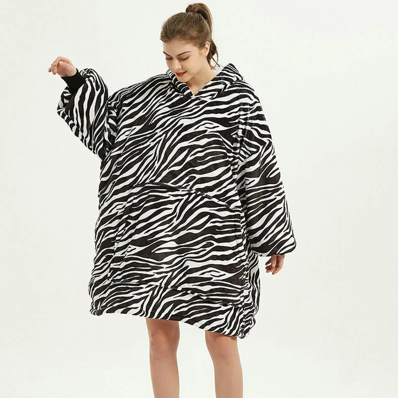 Wearable Blanket Hoodie Oversized Sherpa Lined Kangaroo Pocket