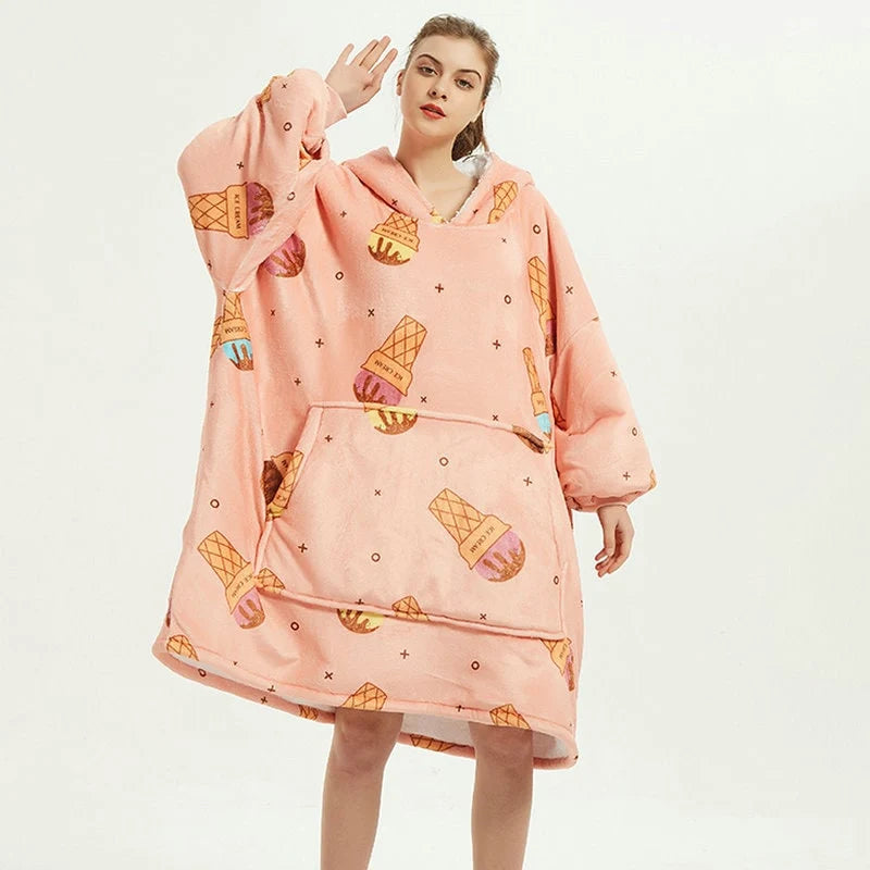 Wearable Blanket Hoodie Oversized Sherpa Lined Kangaroo Pocket