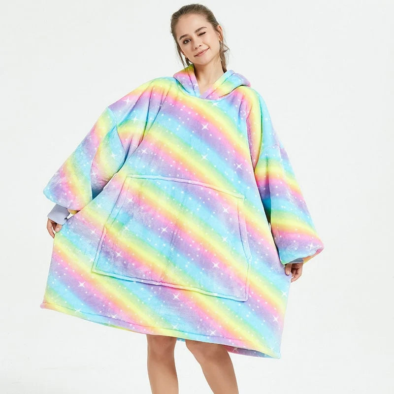 Wearable Blanket Hoodie Oversized Sherpa Lined Kangaroo Pocket