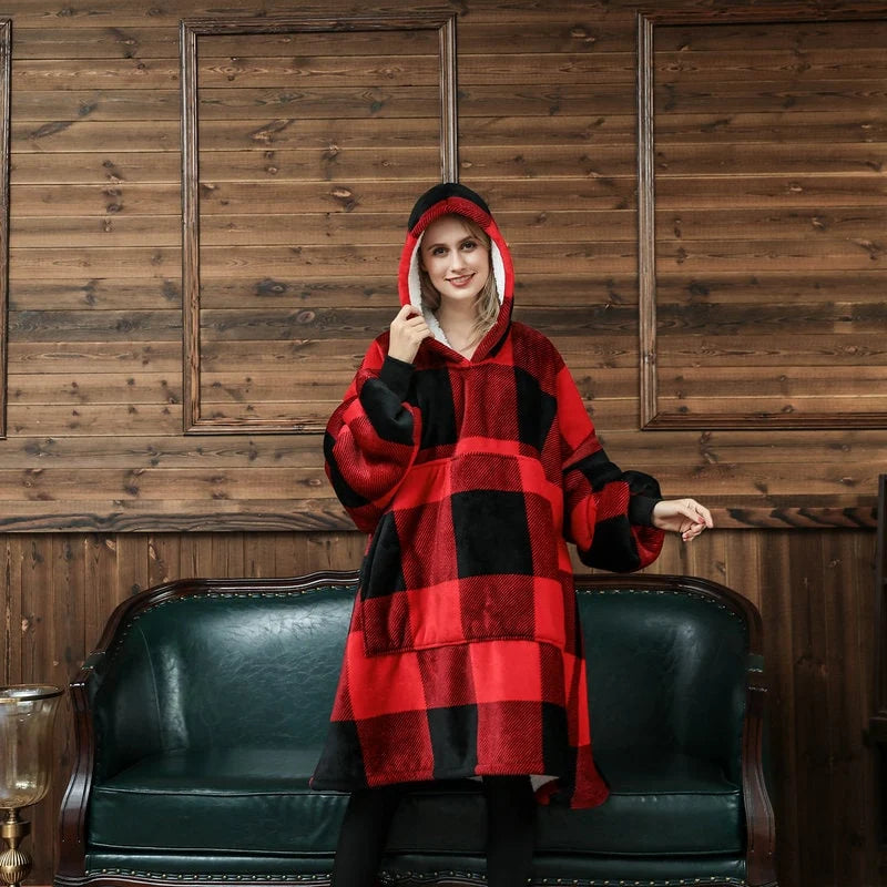 Wearable Blanket Hoodie Oversized Sherpa Lined Kangaroo Pocket