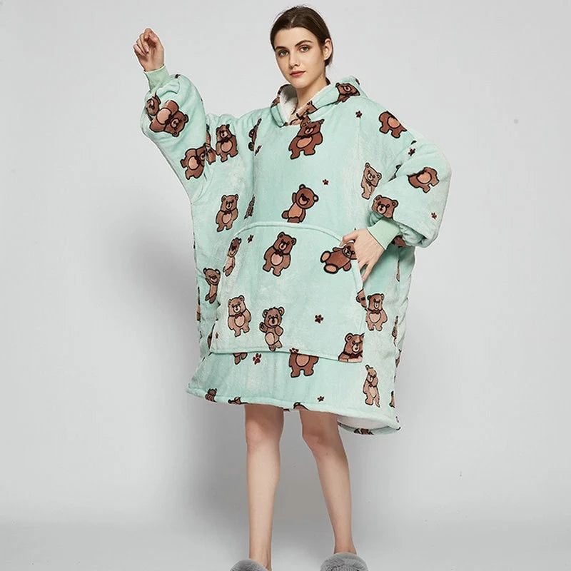 Wearable Blanket Hoodie Oversized Sherpa Lined Kangaroo Pocket