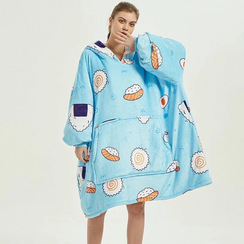 Wearable Blanket Hoodie Oversized Sherpa Lined Kangaroo Pocket