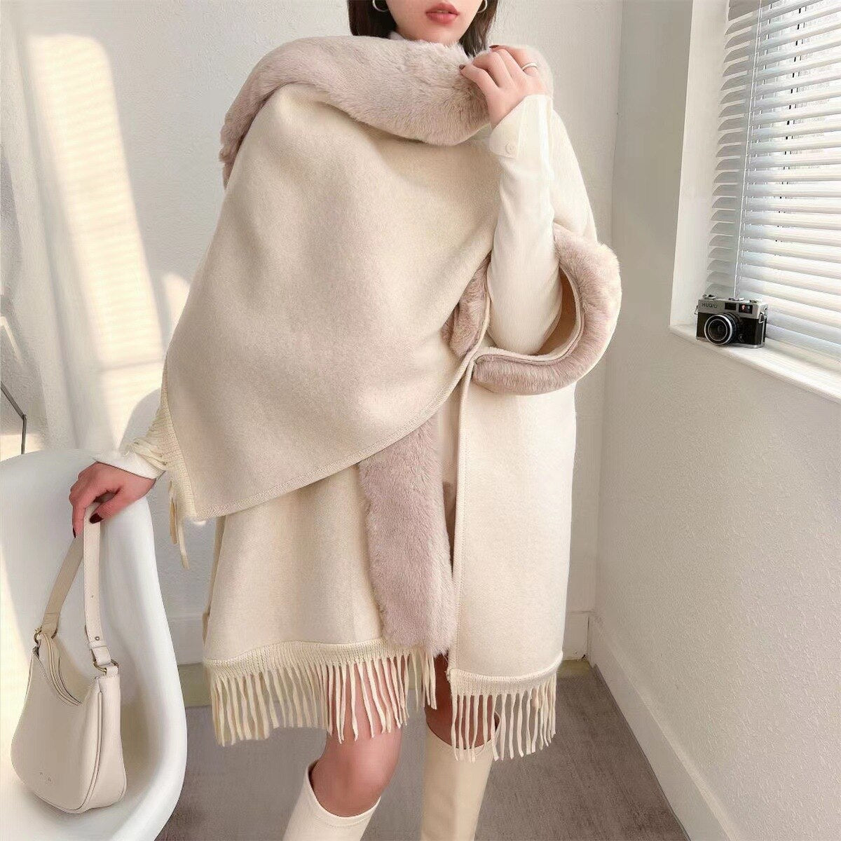 Wearable Blanket Poncho Thick Silky-Lined Hooded