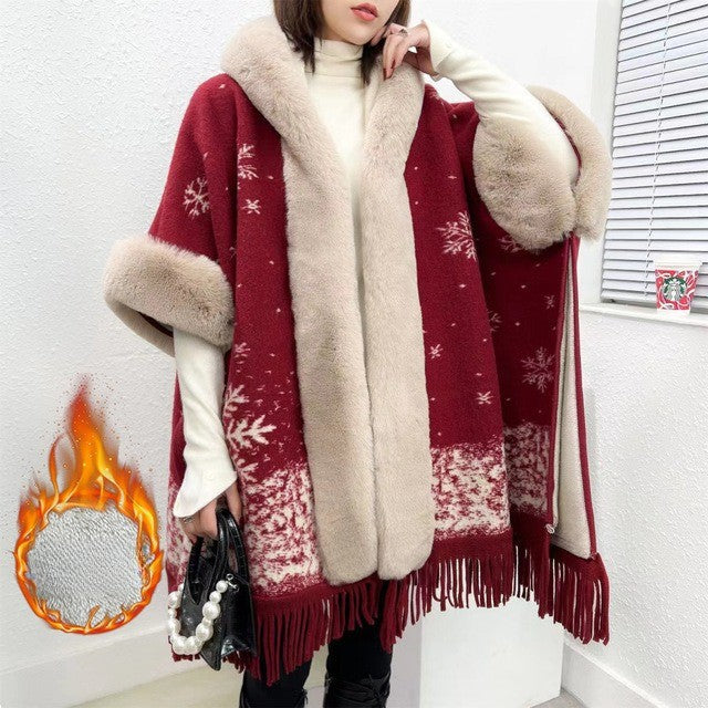 Wearable Blanket Poncho Thick Silky-Lined Hooded