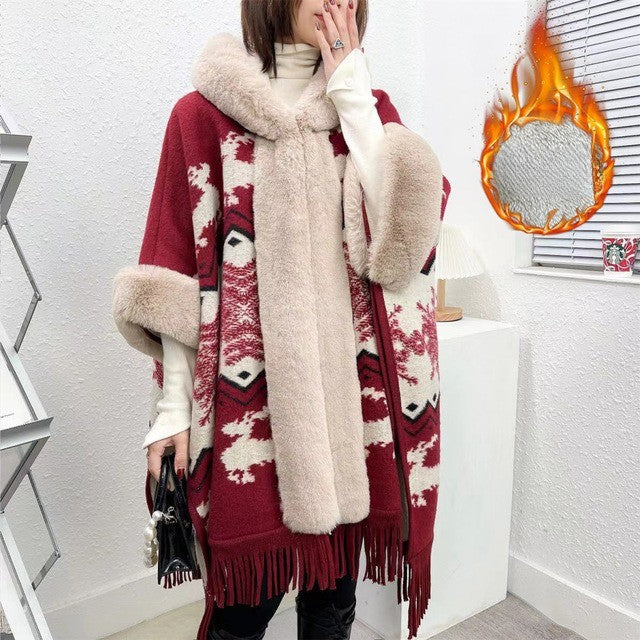 Wearable Blanket Poncho Thick Silky-Lined Hooded