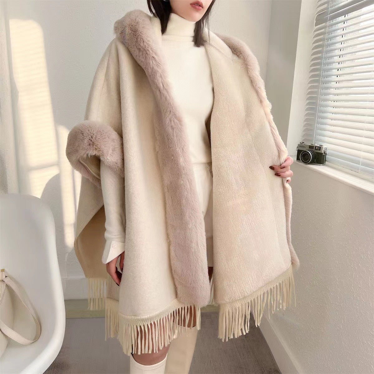 Wearable Blanket Poncho Thick Silky-Lined Hooded