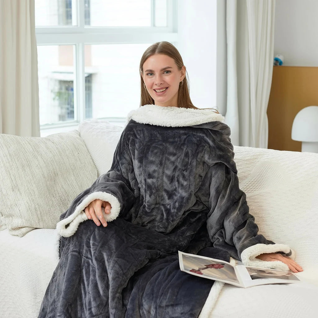 Wearable Heated Blanket Sherpa Fleece Sleeves & Foot Pockets