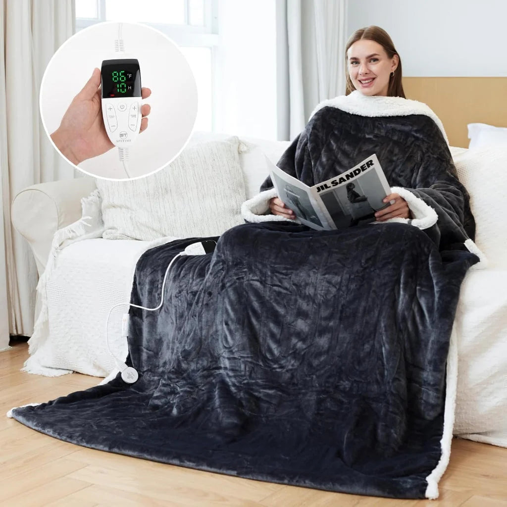 Wearable Heated Blanket Sherpa Fleece Sleeves & Foot Pockets