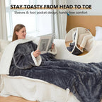 Wearable Heated Blanket Sherpa Fleece Sleeves & Foot Pockets