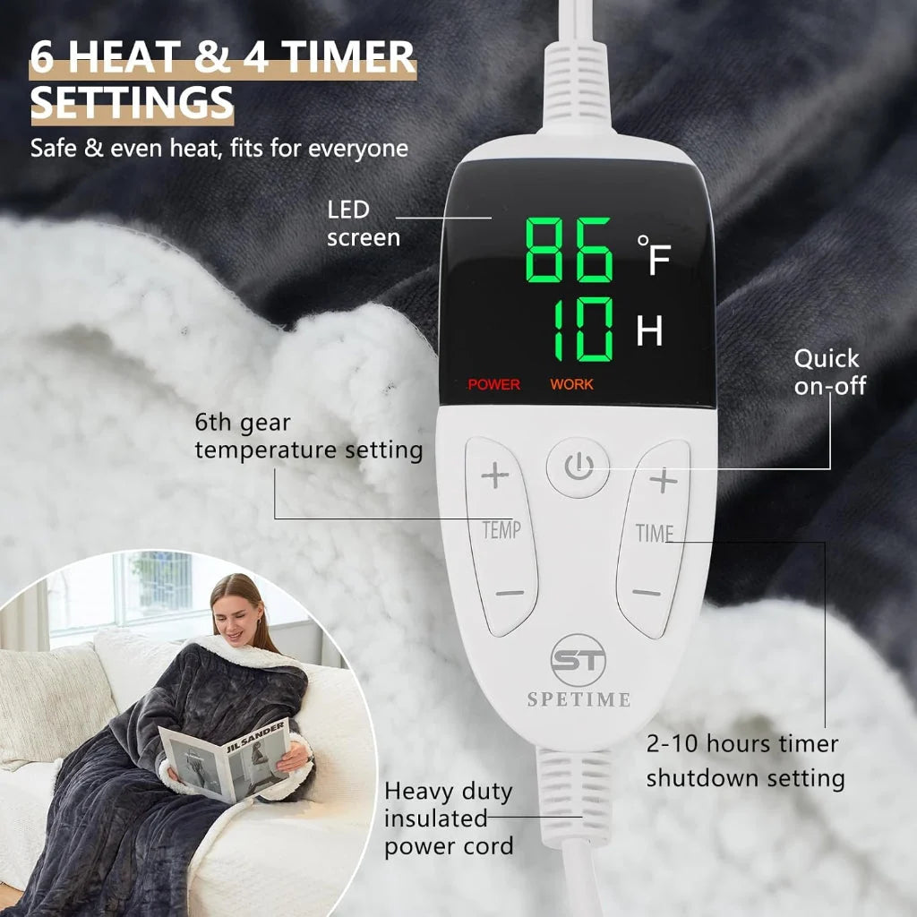 Wearable Heated Blanket Sherpa Fleece Sleeves & Foot Pockets