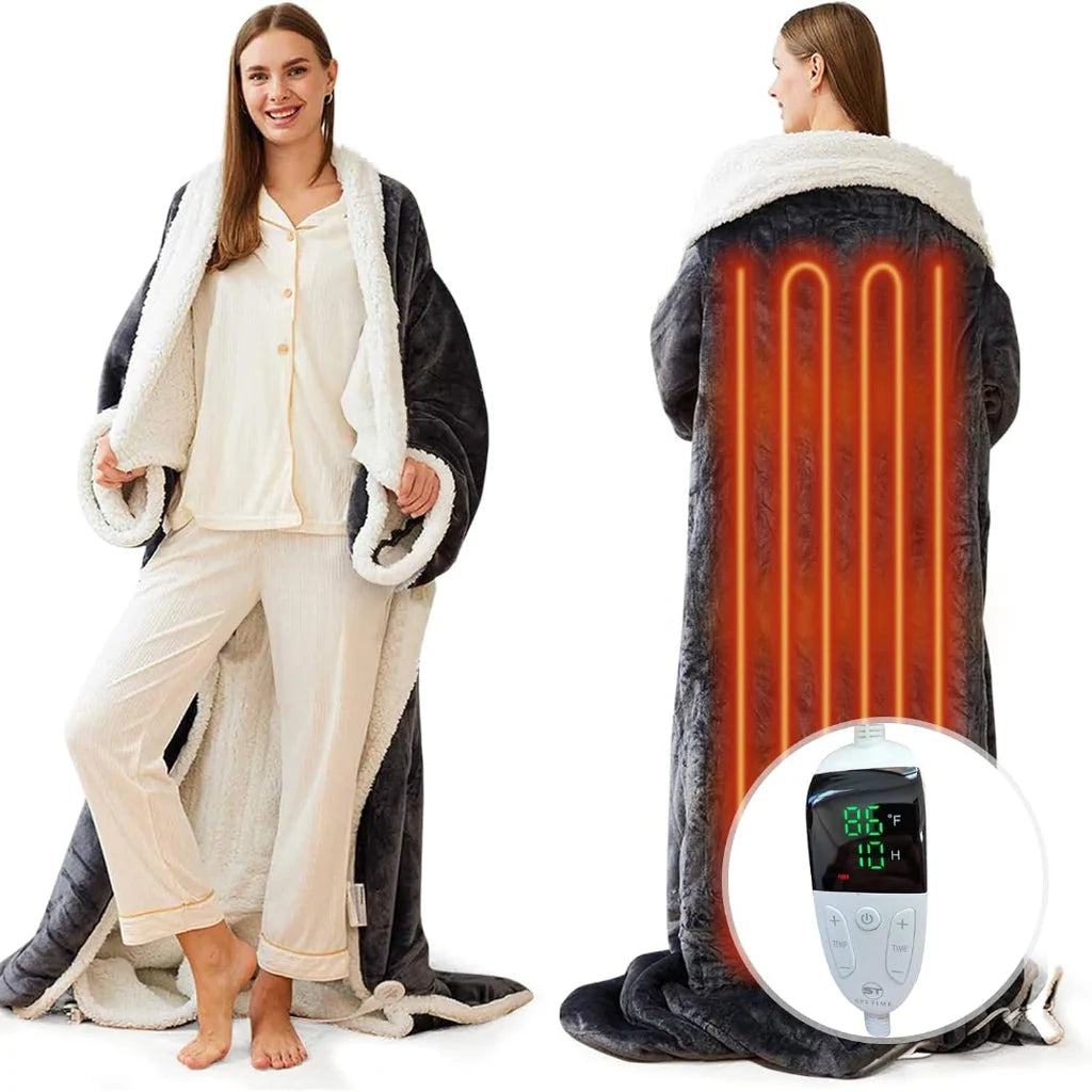 Wearable Heated Blanket Sherpa Fleece Sleeves & Foot Pockets