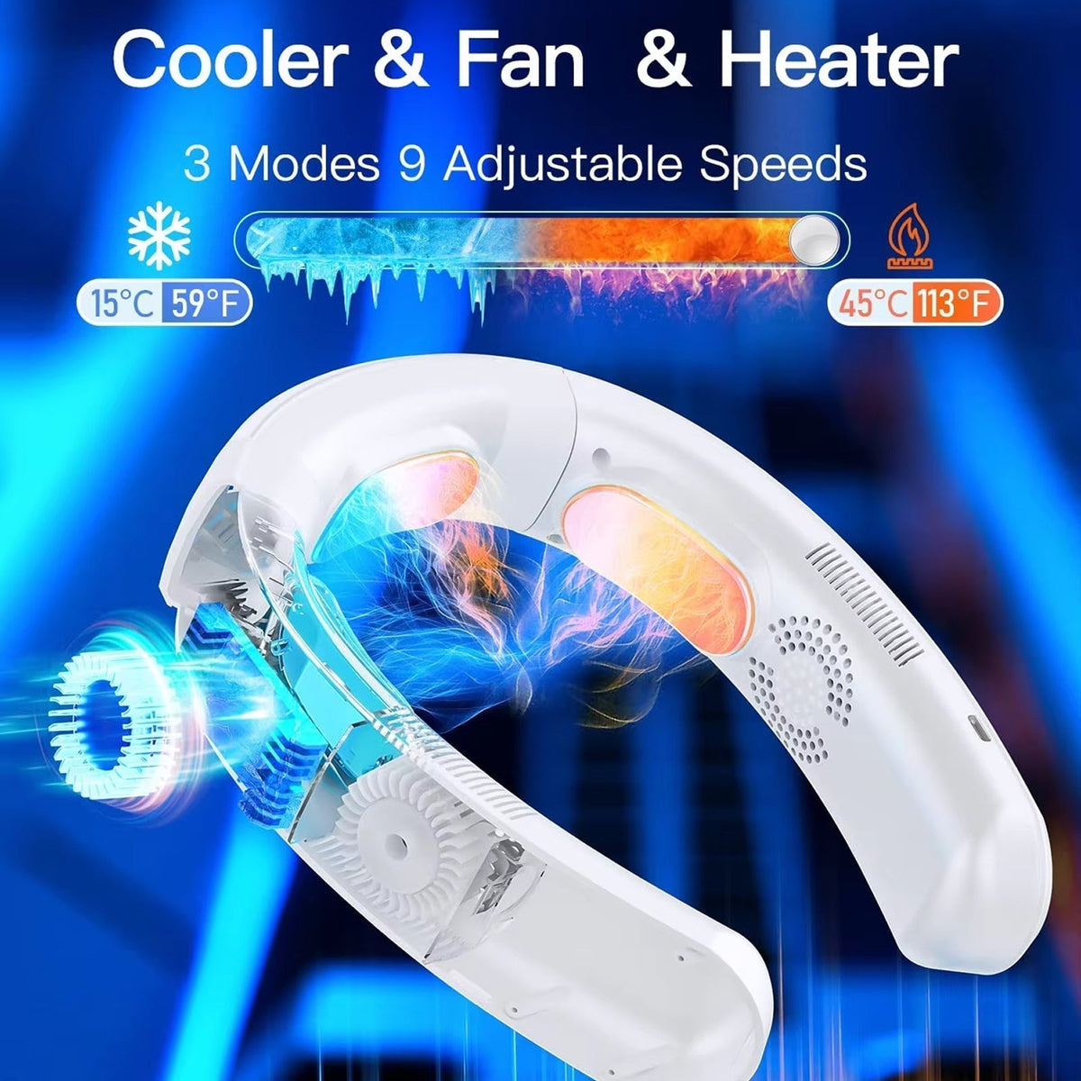 Wearable Neck Fan 360° Airflow Fast Cooling 8-Hour Battery