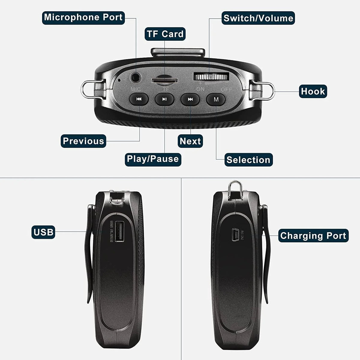 Wearable Voice Amplifier Gooseneck Mic 12 Hour Battery