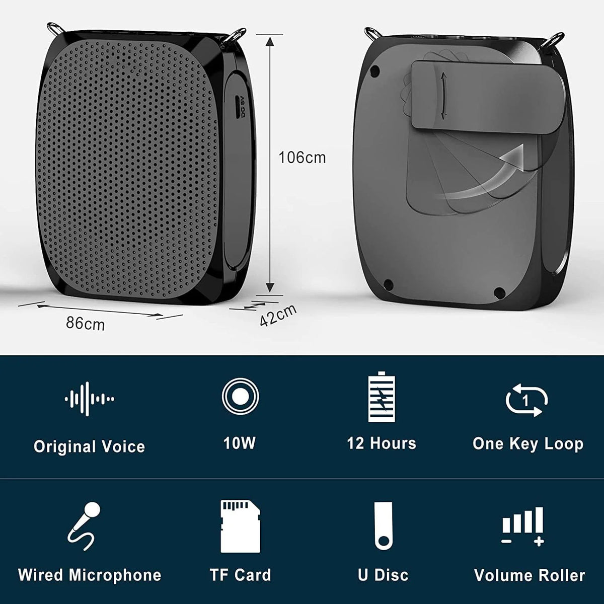 Wearable Voice Amplifier Gooseneck Mic 12 Hour Battery