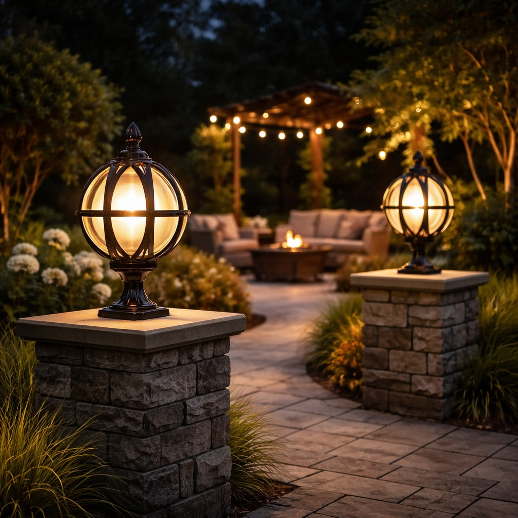 Weather-Resistant Vintage-Modern Aluminum & Glass Fence Post Light